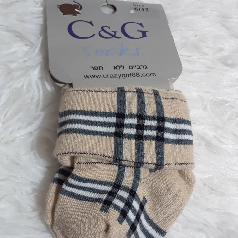 🛍C & G Plaid Print Baby Socks- Size 6-12 Months